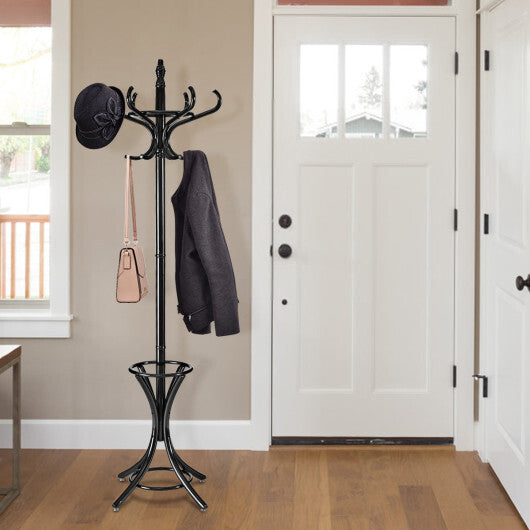 Wood Standing Hat Coat Rack with Umbrella Stand-Brown LuxuryLifeWay Online Store