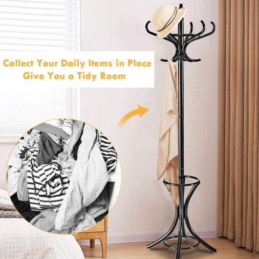 Wood Standing Hat Coat Rack with Umbrella Stand-Brown LuxuryLifeWay Online Store