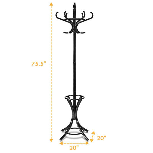 Wood Standing Hat Coat Rack with Umbrella Stand-Brown LuxuryLifeWay Online Store