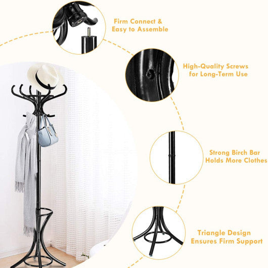 Wood Standing Hat Coat Rack with Umbrella Stand-Brown LuxuryLifeWay Online Store