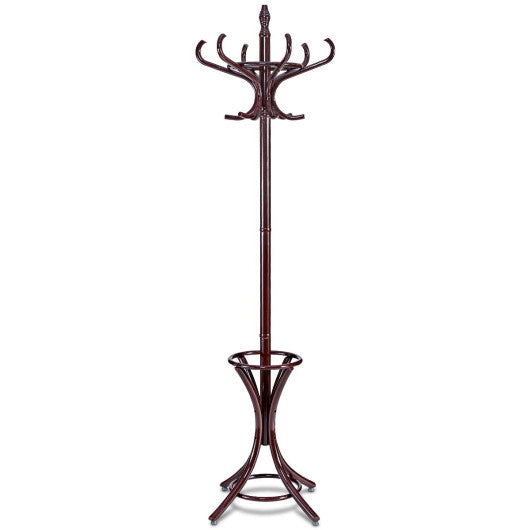 Wood Standing Hat Coat Rack with Umbrella Stand-Brown LuxuryLifeWay Online Store