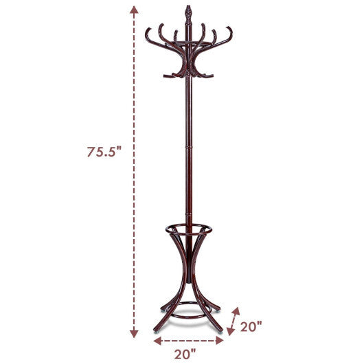 Wood Standing Hat Coat Rack with Umbrella Stand-Brown LuxuryLifeWay Online Store