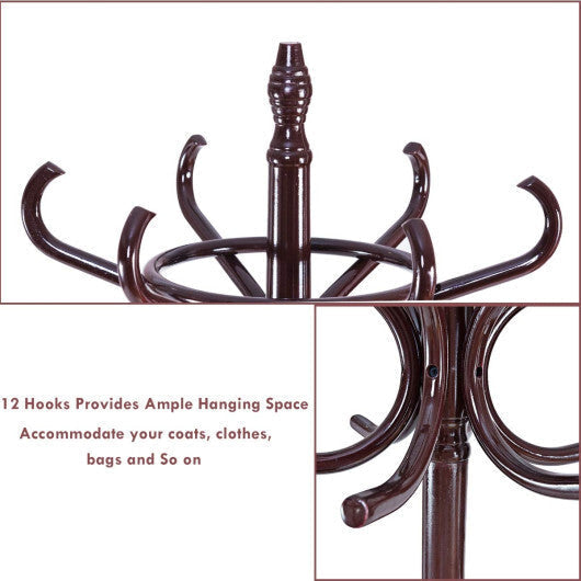 Wood Standing Hat Coat Rack with Umbrella Stand-Brown LuxuryLifeWay Online Store