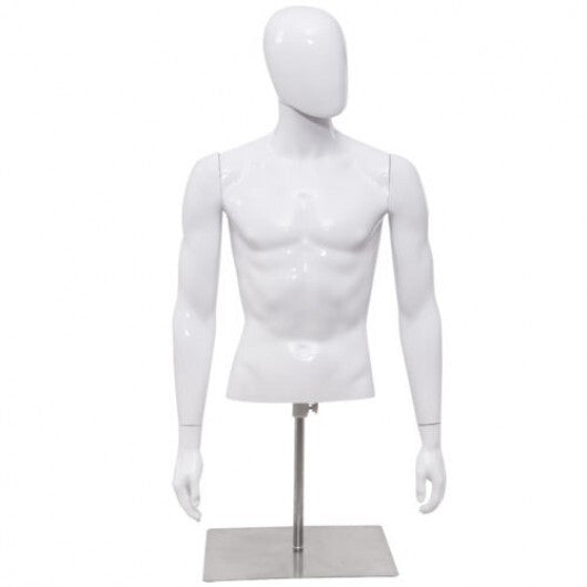 Plastic Half Body Head Turn Male Mannequin with Base