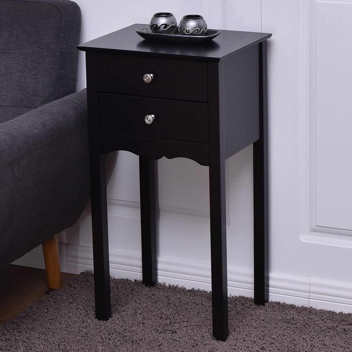 Side Table End Accent Table with 2 Drawers-Black - Color: Black LuxuryLifeWay Online Store