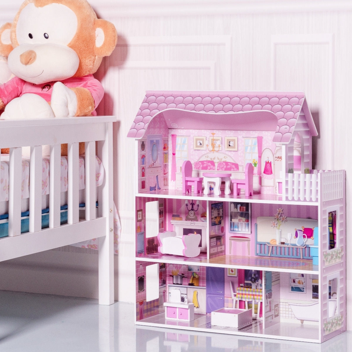 28 Inch Pink Dollhouse with Furniture - Color: Pink LuxuryLifeWay Online Store
