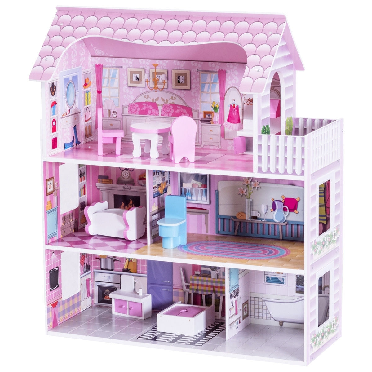 28 Inch Pink Dollhouse with Furniture - Color: Pink LuxuryLifeWay Online Store
