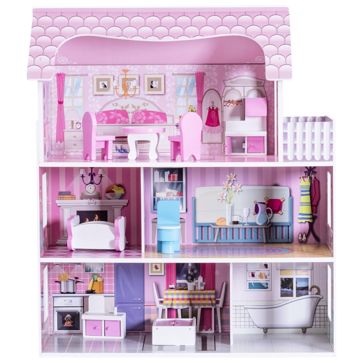 28 Inch Pink Dollhouse with Furniture - Color: Pink LuxuryLifeWay Online Store