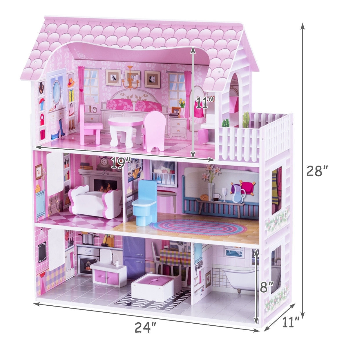 28 Inch Pink Dollhouse with Furniture - Color: Pink LuxuryLifeWay Online Store