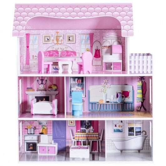 28 Inch Pink Dollhouse with Furniture LuxuryLifeWay Online Store