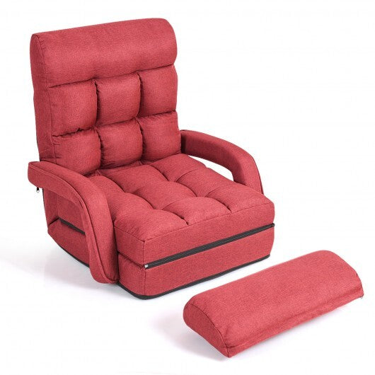 Folding Lazy Floor Chair Sofa with Armrests and Pillow-Blue LuxuryLifeWay Online Store