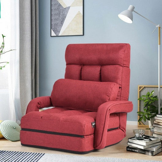 Folding Lazy Floor Chair Sofa with Armrests and Pillow-Blue LuxuryLifeWay Online Store