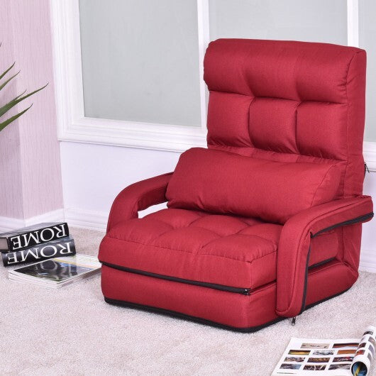 Folding Lazy Floor Chair Sofa with Armrests and Pillow-Blue LuxuryLifeWay Online Store