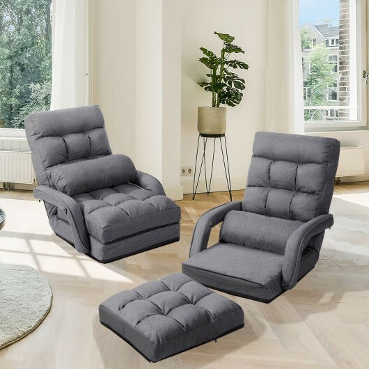 Folding Lazy Floor Chair Sofa with Armrests and Pillow-Blue LuxuryLifeWay Online Store