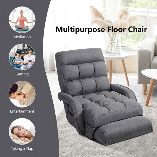 Folding Lazy Floor Chair Sofa with Armrests and Pillow-Blue LuxuryLifeWay Online Store
