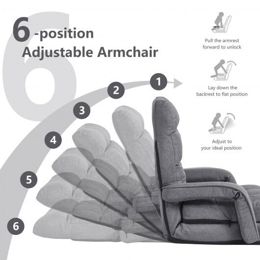 Folding Lazy Floor Chair Sofa with Armrests and Pillow-Blue LuxuryLifeWay Online Store