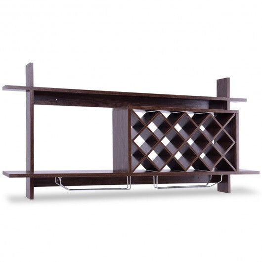 Wall Mount Wine Rack with Glass Holder & Storage Shelf-Walnut - Color: Walnut LuxuryLifeWay Online Store