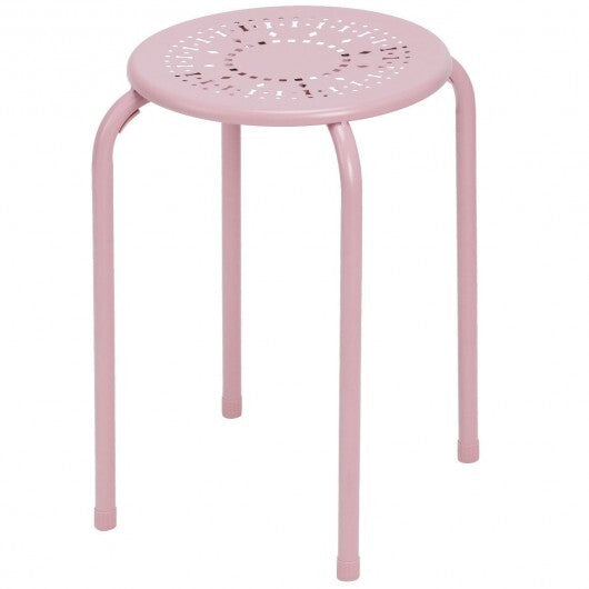 Set of 6 Stackable Multifunctional Daisy Design Backless Round Metal Stool Set-Black LuxuryLifeWay Online Store