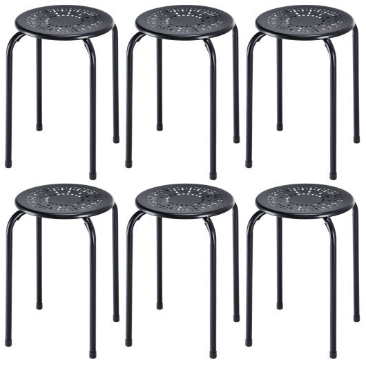Set of 6 Stackable Multifunctional Daisy Design Backless Round Metal Stool Set-Black - Color: Black LuxuryLifeWay Online Store