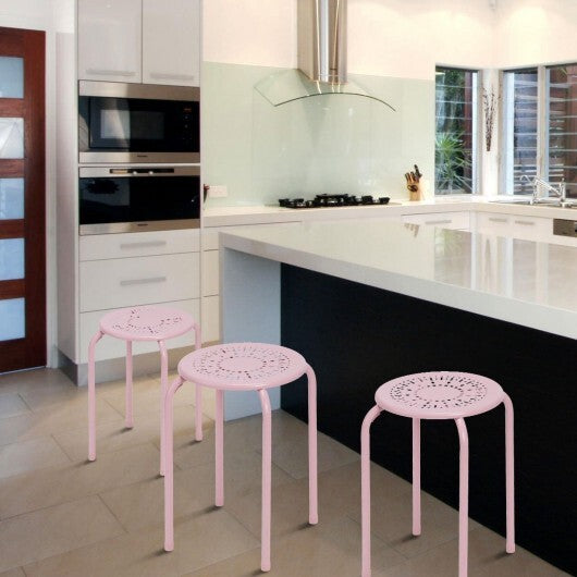 Set of 6 Stackable Multifunctional Daisy Design Backless Round Metal Stool Set-Black LuxuryLifeWay Online Store