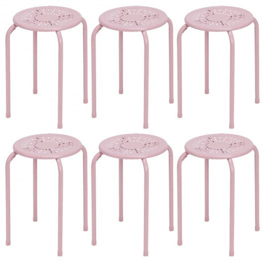 Set of 6 Stackable Multifunctional Daisy Design Backless Round Metal Stool Set-Black LuxuryLifeWay Online Store