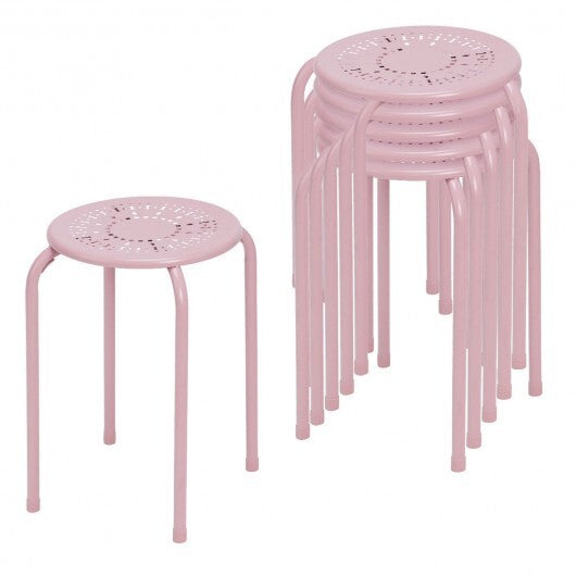 Set of 6 Stackable Multifunctional Daisy Design Backless Round Metal Stool Set-Black LuxuryLifeWay Online Store