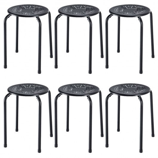 Set of 6 Stackable Multifunctional Daisy Design Backless Round Metal Stool Set-Black LuxuryLifeWay Online Store
