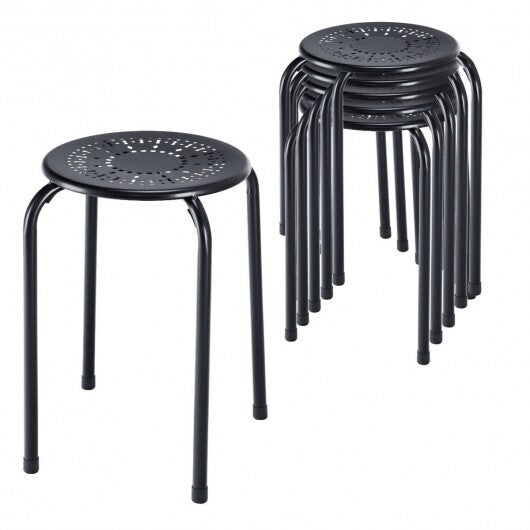 Set of 6 Stackable Multifunctional Daisy Design Backless Round Metal Stool Set-Black LuxuryLifeWay Online Store
