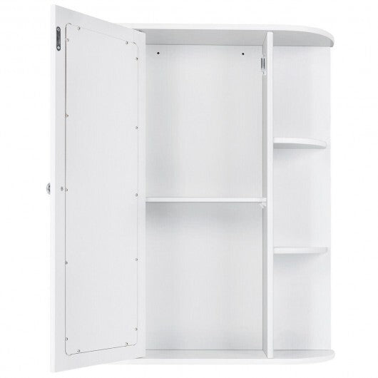 Mirrored Bathroom Medicine Cabinet with Single Mirror Door and Adjustable Shelf-White LuxuryLifeWay Online Store