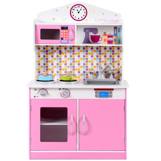Kids Wooden Pretend Cooking Playset Cookware Play Set Kitchen Toys Toddler Gift-Pink LuxuryLifeWay Online Store