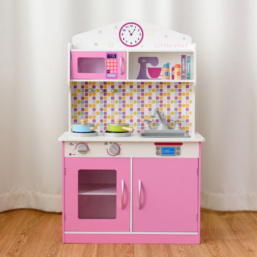 Kids Wooden Pretend Cooking Playset Cookware Play Set Kitchen Toys Toddler Gift-Pink LuxuryLifeWay Online Store