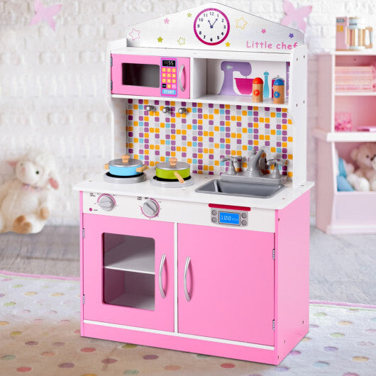 Kids Wooden Pretend Cooking Playset Cookware Play Set Kitchen Toys Toddler Gift-Pink LuxuryLifeWay Online Store