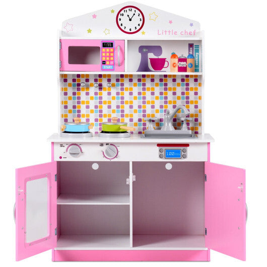 Kids Wooden Pretend Cooking Playset Cookware Play Set Kitchen Toys Toddler Gift-Pink LuxuryLifeWay Online Store