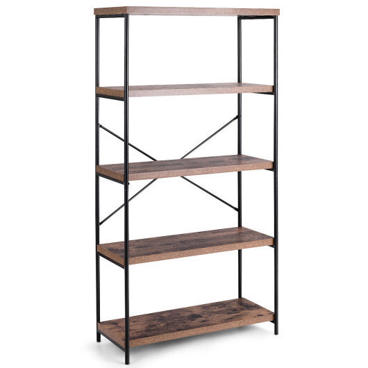 Multipurpose Open Bookcase Industrial Rack Wide Standing Storage Shelf-Brown - Color: Brown LuxuryLifeWay Online Store