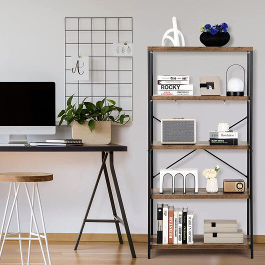 Multipurpose Open Bookcase Industrial Rack Wide Standing Storage Shelf-Brown - Color: Brown LuxuryLifeWay Online Store