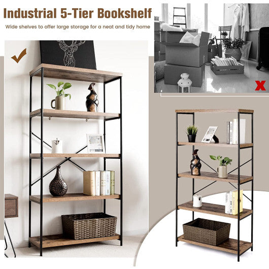 Multipurpose Open Bookcase Industrial Rack Wide Standing Storage Shelf-Brown - Color: Brown LuxuryLifeWay Online Store