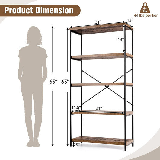 Multipurpose Open Bookcase Industrial Rack Wide Standing Storage Shelf-Brown - Color: Brown LuxuryLifeWay Online Store