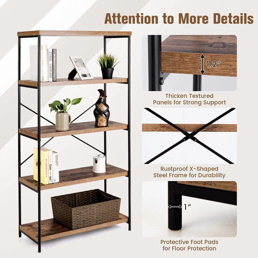 Multipurpose Open Bookcase Industrial Rack Wide Standing Storage Shelf-Brown - Color: Brown LuxuryLifeWay Online Store