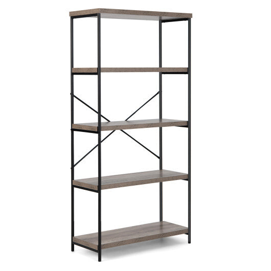 5-Tier Industrial Bookshelf Display Storage Rack with Metal Frame-Gray - Color: Gray LuxuryLifeWay Online Store