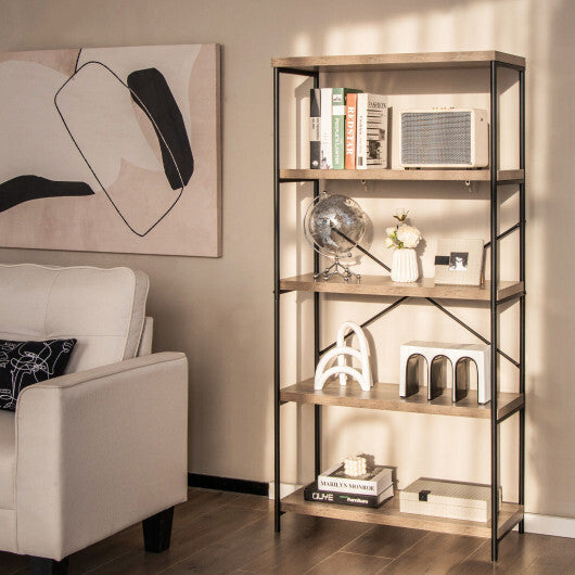 5-Tier Industrial Bookshelf Display Storage Rack with Metal Frame-Gray - Color: Gray LuxuryLifeWay Online Store