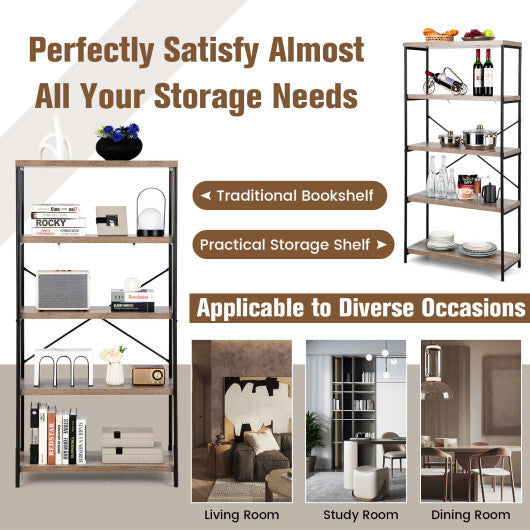 5-Tier Industrial Bookshelf Display Storage Rack with Metal Frame-Gray - Color: Gray LuxuryLifeWay Online Store