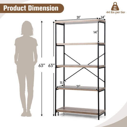 5-Tier Industrial Bookshelf Display Storage Rack with Metal Frame-Gray - Color: Gray LuxuryLifeWay Online Store