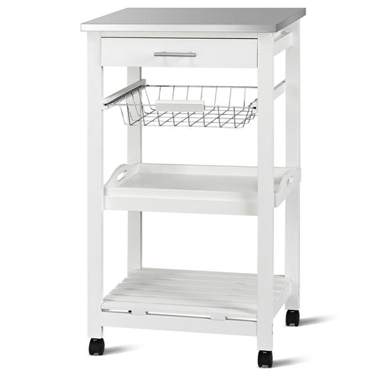 Kitchen Island Cart with Stainless Steel Tabletop and Basket-White - Color: White LuxuryLifeWay Online Store