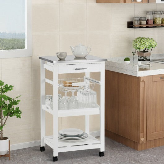 Kitchen Island Cart with Stainless Steel Tabletop and Basket-White - Color: White LuxuryLifeWay Online Store