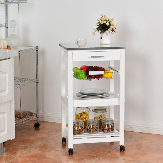 Kitchen Island Cart with Stainless Steel Tabletop and Basket-White - Color: White LuxuryLifeWay Online Store