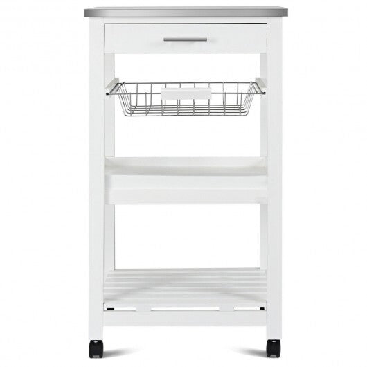 Kitchen Island Cart with Stainless Steel Tabletop and Basket-White - Color: White LuxuryLifeWay Online Store
