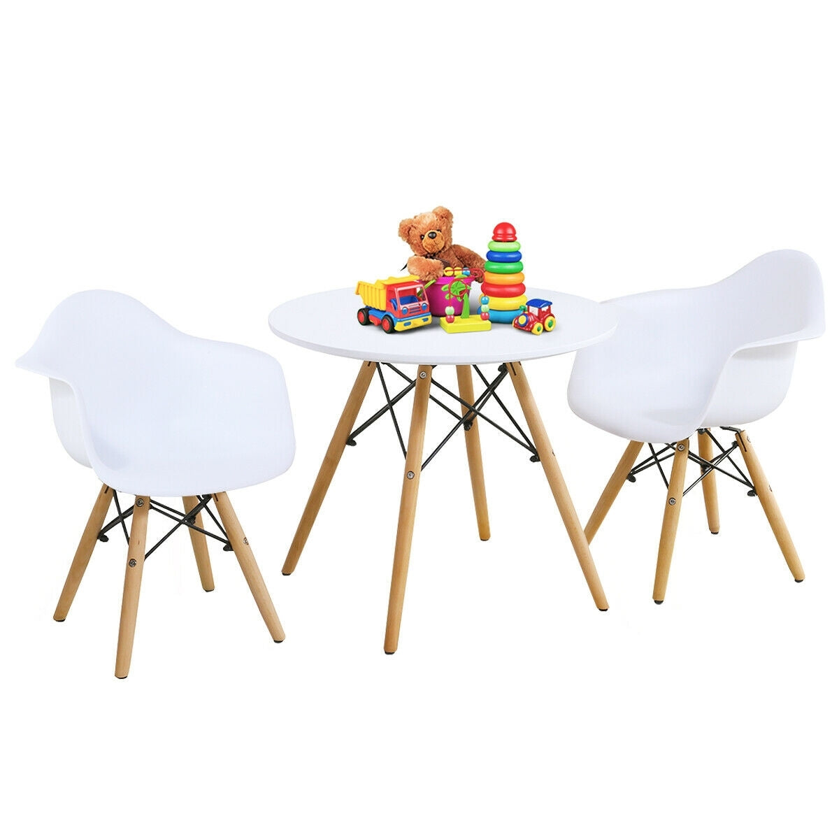 3 Pieces Kid's Modern Round Table Chair Set - Color: White LuxuryLifeWay Online Store