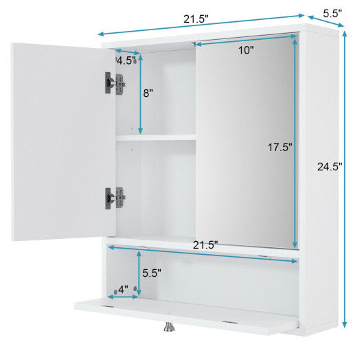 Double Door Wall-Mounted Bathroom Mirrored Medicine Cabinet-White LuxuryLifeWay Online Store