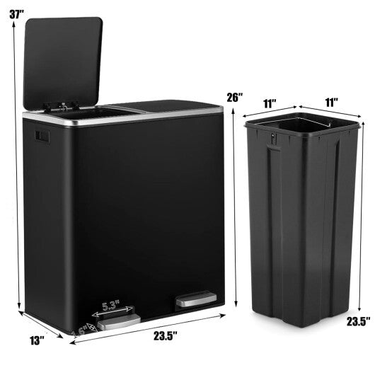 16 Gallon Dual Step Trash Can-Black
