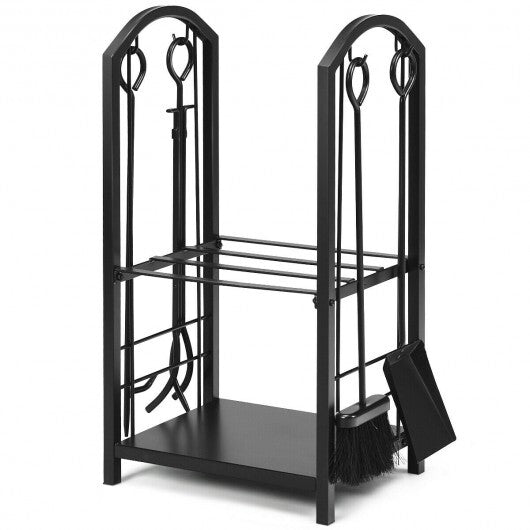Fireplace Log Rack with 4 Tools Set Fireside Firewood Holder LuxuryLifeWay Online Store